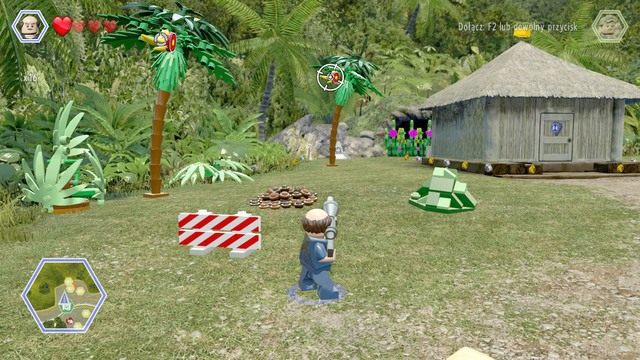 Zniszcz trzy tarcze widoczne na obrazku - Terytorium Dilofozaura | Jurassic Park - sekrety - LEGO Jurassic World - poradnik gry