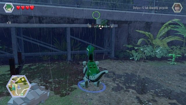 Wskocz jako raptor na widoczny na obrazku drążek - Terytorium roślinożerców | Jurassic Park - sekrety - LEGO Jurassic World - poradnik gry