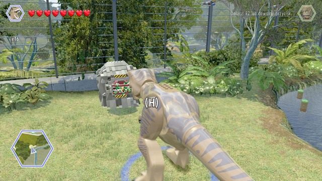 Podejdź tyranozaurem do widocznego obiektu z klocków i zniszcz go za pomocą siły - Terytorium Triceratopsa | Jurassic Park - sekrety - LEGO Jurassic World - poradnik gry