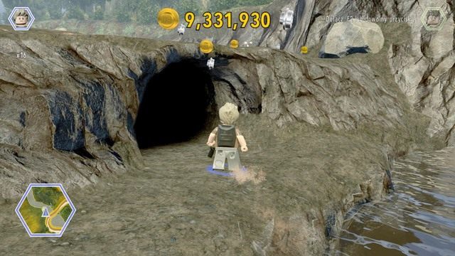 Jak dostaniesz się do widocznej na obrazku jaskini, zmień postać na Timmyego i skorzystaj z noktowizora - Cienisty zagajnik | Jurassic World - sekrety - LEGO Jurassic World - poradnik gry