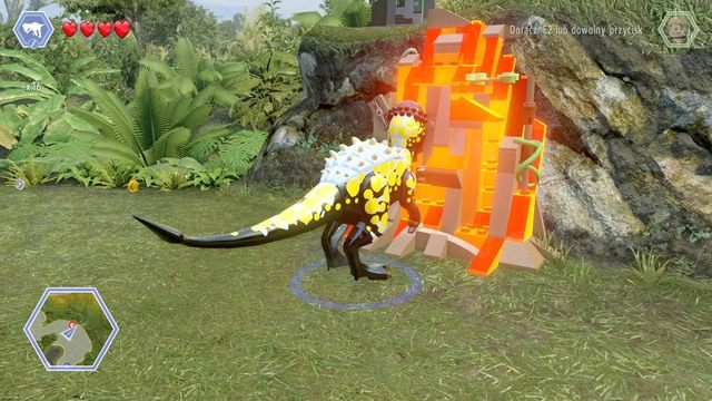Podejdź jako Tyranozaur lub własnoręcznie stworzony dinozaur i roztrzaskaj widoczny obiekt z klocków - Dolina żyrosfer | Jurassic World - sekrety - LEGO Jurassic World - poradnik gry