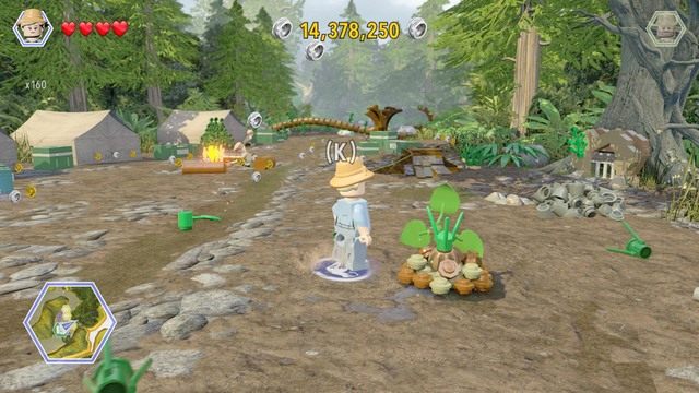 Podejdź jako Ellie do widocznej roślinki i podlej ją - Obóz łowców | Jurassic Park The Lost World - sekrety - LEGO Jurassic World - poradnik gry
