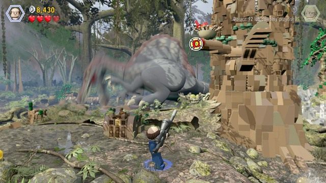 Po walce przejmij kontrolę nad dowolną postacią i wykonaj kładkę, którą dostaniesz się na prawą stronę - Spinozaur | Jurassic Park III - opis przejścia - LEGO Jurassic World - poradnik gry