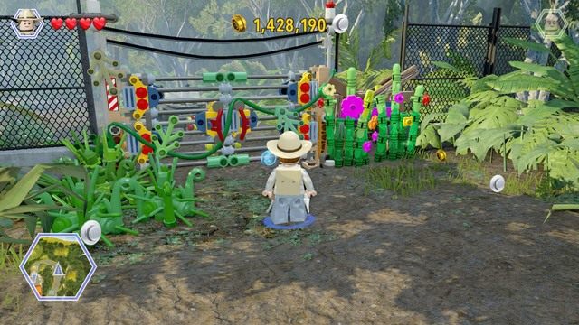 Podejdź do widocznej na obrazku bramy jako Grant i przetnij blokujące dostęp do niej rośliny - Placówka hodowlana | Jurassic Park III - opis przejścia - LEGO Jurassic World - poradnik gry