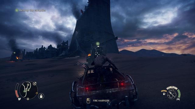 Miejsce, w którym możesz zaczepić harpun, znajduje się z tyłu każdej wyrzutni. - Kłęby dymu | Opis przejścia Mad Max - Mad Max - poradnik do gry