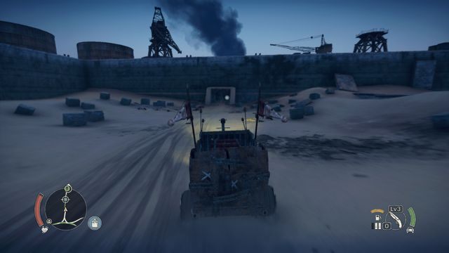 Zaparkuj w wyznaczonym miejscu i odsuń się od muru. - Zabawa z ogniem | Misje na Pustkowiach Mad Max - Mad Max - poradnik do gry