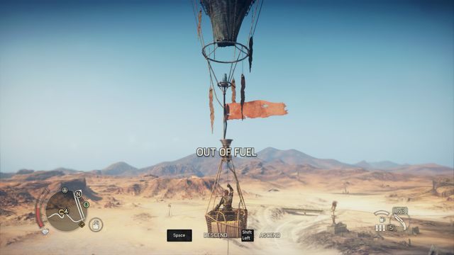 Upewnij się, że wlałeś odpowiednio dużo paliwa - balon może wyczerpać zapas i nie polecieć na wymaganą wysokość. - Posterunki obserwacyjne w Mad Max | Aktywności - Mad Max - poradnik do gry
