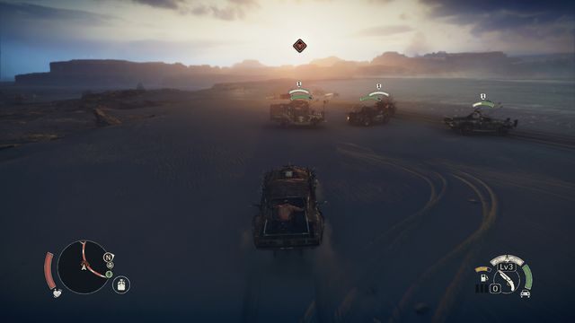 Uderzenia w bok pojazdu zadają największe obrażenia. - W pojeździe | Walka w Mad Max - Mad Max - poradnik do gry