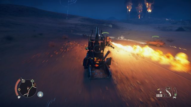 Płomienie mogą bardzo szybko zniszczyć prowadzony pojazd. - Oskubać Kruka | Misje na Pustkowiach Mad Max - Mad Max - poradnik do gry
