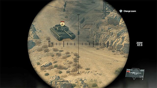 Ustaw się z wyrzutnią w niewidocznym, osłoniętym miejscu - Wyeliminowanie pułkownika i czołgów z konwoju | Misja 8 - Occupation Forces - Metal Gear Solid V: The Phantom Pain - poradnik do gry