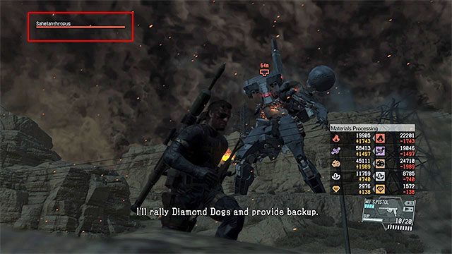 Pasek zdrowia Sahelanthropusa jest w lewym górnym rogu ekranu - Jak pokonać Sahelanthropusa (finałowy boss rozdziału 1)? - Metal Gear Solid V: The Phantom Pain - poradnik do gry