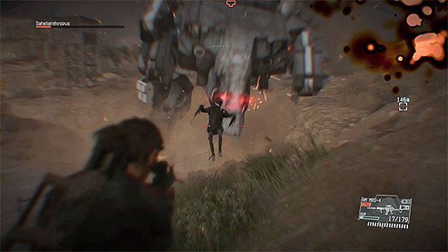 Po tym jak uaktywniło się spowolnienie czasu nie atakuj od razu Sahelanthropusa - Druga faza pojedynku z Sahelanthropusem | Jak pokonać Sahelanthropusa (finałowy boss rozdziału 1)? - Metal Gear Solid V: The Phantom Pain - poradnik do gry
