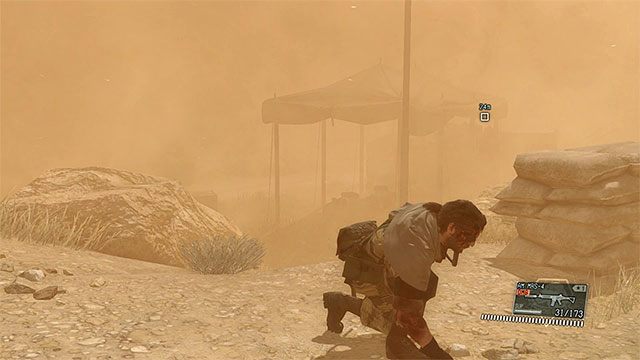 Burze piaskowe nie trwają zbyt długo, tak więc musisz szybko działać - Cykl całodobowy i zmiany pogodowe | Eksploracja świata gry w MGS V - Metal Gear Solid V: The Phantom Pain - poradnik do gry
