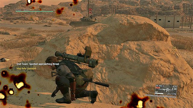 Do czołgów i wozów APC próbuj zakradać się tylko gdy zajęte są one walką z Quiet - Pozostałe opcjonalne cele w misji A Quiet Exit | Misja 45 - A Quiet Exit - Metal Gear Solid V: The Phantom Pain - poradnik do gry