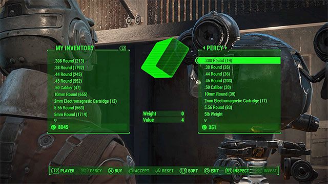 Przykładowe okno handlu - Interakcje z innymi postaciami | Eksploracja świata w Fallout 4 - Fallout 4 - poradnik do gry