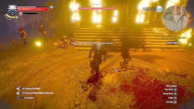 Olgierd atakuje bardzo szybko, ciągłe parowanie ciosów zawsze zakończy się niepowodzeniem - Miłe złego początki (Evils Soft First Touches) | Zadania główne | Wiedźmin 3 - Wiedźmin 3: Serca z Kamienia - poradnik do gry