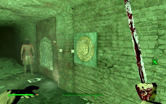 Tam dostrzeżesz przy ostatniej ścianie symbol na ścianie - Poziom molekularny - początek zadania | Główny wątek fabularny Fallout 4 - Fallout 4 - poradnik do gry
