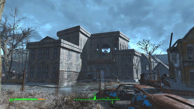 Sporej wielkości zniszczony budynek - Budynek Administracji Uczelni | Cambridge - Sektor 5 | Mapy Fallout 4 - Fallout 4 - poradnik do gry