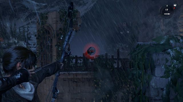 Kiedy usłyszysz rozmowę będziesz mógł za pomocą łuku zabić dwóch kolejnych wrogów - Rise of the Tomb Raider: Przejdź przez okupowaną wioskę, aby dotrzeć do klasztoru - Rise of the Tomb Raider - poradnik do gry