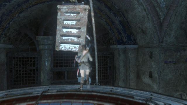 Wskocz na środkową platformę i z niech przeskocz na obracający się, widoczny powyżej element - Rise of the Tomb Raider: Użyj planetarium | Ścieżka Nieśmiertelnych - Rise of the Tomb Raider - poradnik do gry