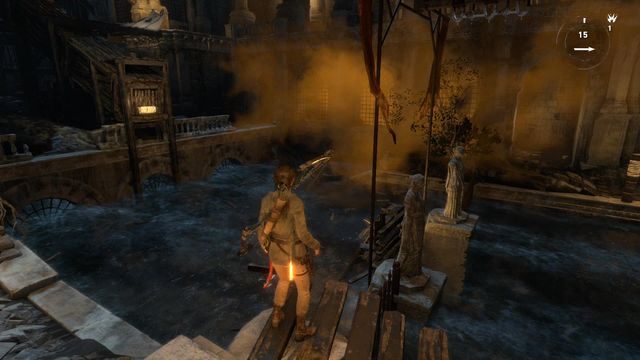 Po drugiej stronie dziedzińca znajdziesz kolejną pochylnię - Rise of the Tomb Raider: Znajdź sposób, aby uciec z Atlasem | Przypływ - Rise of the Tomb Raider - poradnik do gry