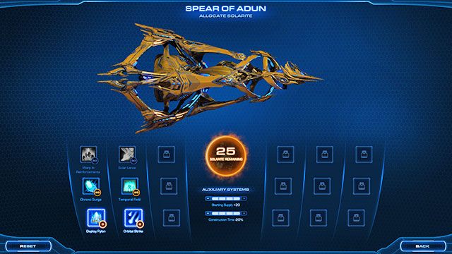 Okręt flagowy Artanisa dysponuje osiemnastoma umiejętnościami podzielonymi na sześć grup oraz trzema systemami - Rdzeń solarny w Starcraft II Legacy of the Void | Włócznia Aduna - StarCraft II: Legacy of the Void - poradnik do gry