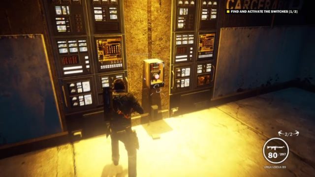 Drugi przycisk na drugim poziomie, sprytnie schowany za wieżą. - Wielka ucieczka | Opis przejścia Just Cause 3 - Just Cause 3 - poradnik do gry