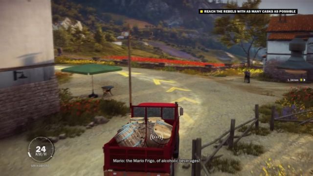 Podczas jazdy uważaj na wyboje, które mogą wyrzucić beczki z winem z paki samochodu. - Krowy i Wino | Opis przejścia Just Cause 3 - Just Cause 3 - poradnik do gry