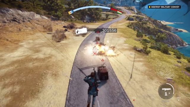 Konwój można zniszczyć za pomocą własnych broni, bądź przy użyciu czołgu. - Zaplątani w błękicie | Opis przejścia Just Cause 3 - Just Cause 3 - poradnik do gry