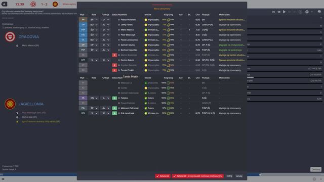 Zmiany dokonujesz przeciągając wybranego zmiennika w miejsce zawodnika z wyjściowej jedenastki. - Przeprowadzanie zmian w Football Manager 2016 | Mecz - Football Manager 2016 - poradnik do gry