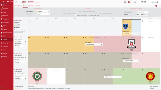 Kalendarz pozwala na wygodny podgląd podziału treningowego oraz wybranych punktów ciężkości. - Trening zespołowy w Football Manager 2016 | Trening - Football Manager 2016 - poradnik do gry