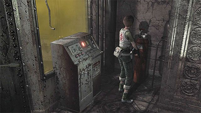 Wejdź w interakcję z czerwonym zbiornikiem - Pozyskanie niebieskiego artefaktu (Blue Leech Charm) | Laboratorium - Resident Evil Zero HD - poradnik do gry