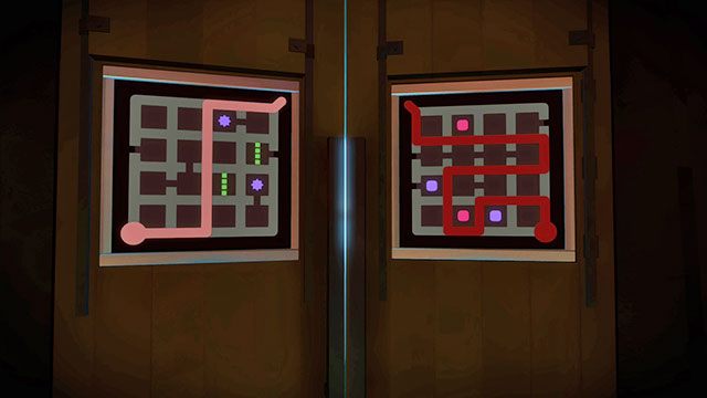 Dwie przykładowe łamigłówki z wejścia do pomieszczenia z kolumnami - Góra 2 - Rozwiązania zagadek The Witness - The Witness - poradnik do gry
