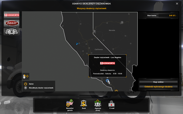 Aby zakupić ciężarówkę z głównego panelu sterowania przejdź do dealerów ciężarówek - Zakup ciężarówki w American Truck Simulator | Dealerzy ciężarówek - American Truck Simulator - poradnik do gry
