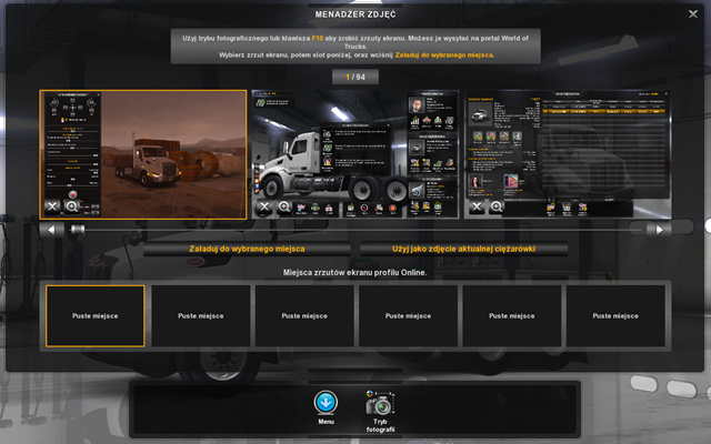 Menadżer zdjęć pozwala na umieszczenie zrzutów ekranu do profilu Online na www - Studio fotografii | Interfejs w American Truck Simulator - American Truck Simulator - poradnik do gry