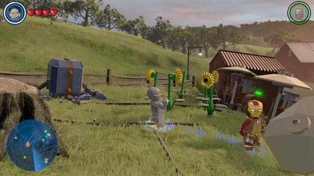 Podejdź do pokazanego na obrazku miejsca, które znajduje się po lewej stronie od stodoły - Postacie | Farma Bartona - sekrety | LEGO Marvels Avengers - LEGO Marvels Avengers - poradnik do gry