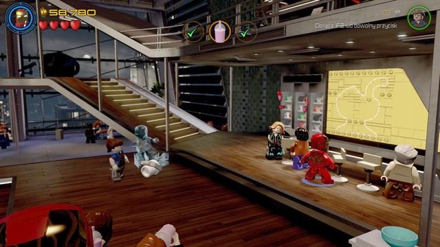 Napoje zdobędziesz przechodząc na prawą stronę i wchodząc za bar - Bez sznurków nie jest źle | Opis przejścia | LEGO Marvels Avengers - LEGO Marvels Avengers - poradnik do gry