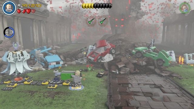 Będąc na miejscu zniszcz wszystkie widoczne na obrazku obiekty po czym stwórz z nich drugi nadajnik oraz ramię - Hen, w Aetherze | Opis przejścia | LEGO Marvels Avengers - LEGO Marvels Avengers - poradnik do gry