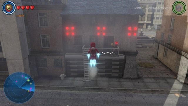 Obok największego budynku znajdziesz dźwignię pokazaną na obrazku oraz pojemnik, który znajduje się na dachu - Postacie | Sokovia - sekrety | LEGO Marvels Avengers - LEGO Marvels Avengers - poradnik do gry