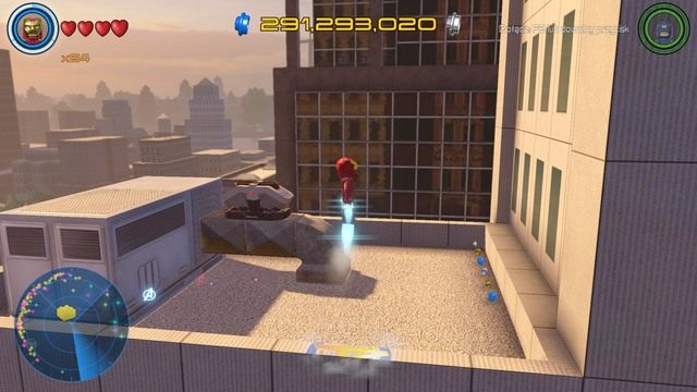 Na dachu we wschodniej części znajdziesz miejsce pokazane na obrazku - Złote klocki | Północny Manhattan - sekrety | LEGO Marvels Avengers - LEGO Marvels Avengers - poradnik do gry