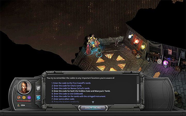 Możesz wybrać gotową kombinację z listy lub samemu ją wprowadzić - Strach bez końca (Endless Horror) - poboczne zadanie | Torment Tides of Numenera - Torment: Tides of Numenera - poradnik do gry