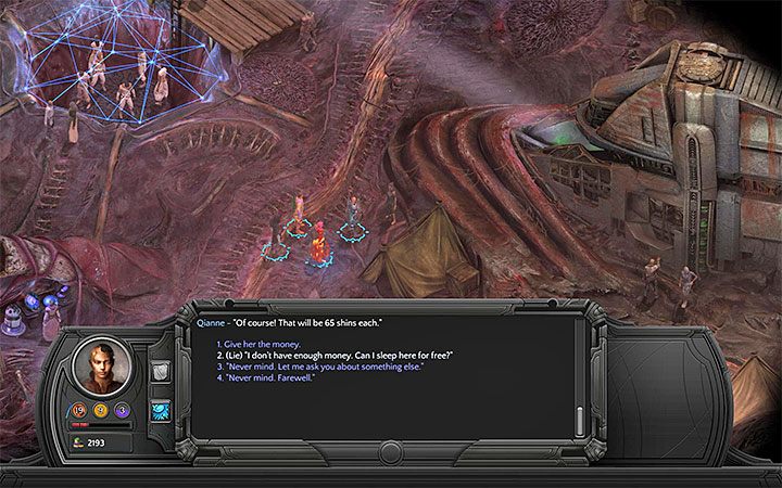 Za pierwszym razem warto skłamać i nakłonić Qianne do zaoferowania darmowego odpoczynku - Dziedziniec Memoviry (Memoviras Courtyard) M15 - mapa lokacji - Torment: Tides of Numenera - poradnik do gry