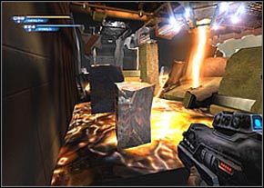 Następnie należy wspiąć się na wyższą półkę z prawej i z niej opaść (a nie zeskakiwać - Disclosure - część 1 | Hell | Unreal II The Awakening - Unreal II: The Awakening - poradnik do gry