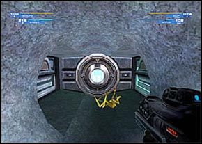 Oczyść je z masy przeciwników, zabierz znajdujące się na drugim końcu naboje i wejdź w wielkie drzwi umieszczone mniej więcej w jego środku - Disclosure - część 2 | Hell | Unreal II The Awakening - Unreal II: The Awakening - poradnik do gry