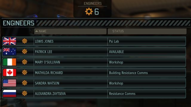Ekran przedstawiający dostępnych inżynierów i tym czym są zajęci. - Technicy czy naukowcy? | Personel - Technicy i Naukowcy | XCOM 2 - XCOM 2 - poradnik do gry