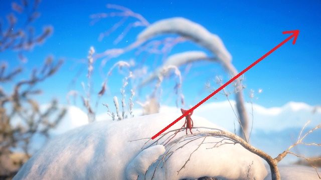 Jedna z ośnieżonych nagiętych gałęzi prowadząca do sekretu, gdzie znajduje się kolejna gałąź do oczyszczenia - Osiągnięcia / Trofea w Unravel - Unravel - poradnik do gry