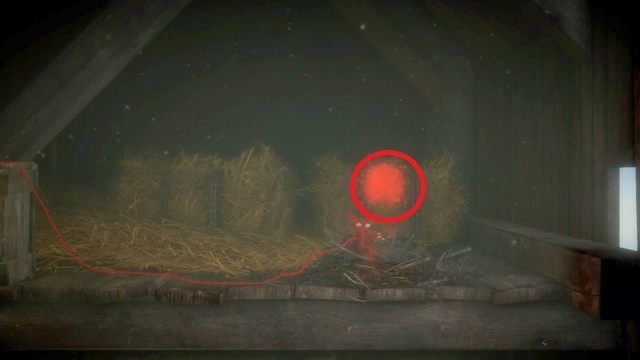 Na poddaszu po prawej stronie znajduje się sekret i wyjście z szopy - Poziom 8 - The Letter | Sekrety w Unravel - guziki - Unravel - poradnik do gry
