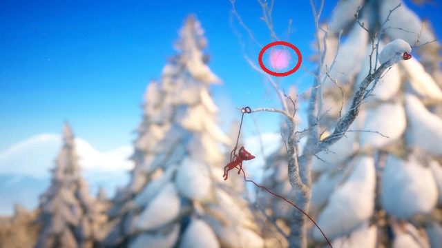 By dostać się do niektórych guzików używaj ośnieżonych gałęzi, które wybiją cię w powietrze - Poziom 9 - Winter Sun | Sekrety w Unravel - guziki - Unravel - poradnik do gry