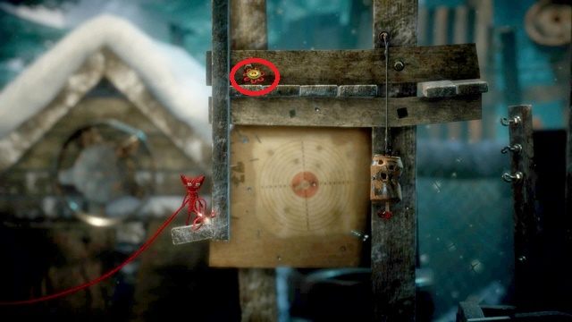 Tym guzikiem się na razie nie przejmuj - zbierzesz go dopiero za chwilę... - Poziom 10 - Rust | Sekrety w Unravel - guziki - Unravel - poradnik do gry