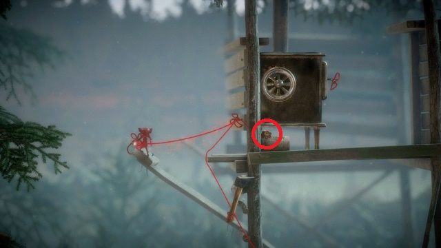 Guzik pod piecem wyciągniesz przepychając drewienko klockami z pieca - Poziom 3 - Berry Mire | Opis przejścia Unravel - Unravel - poradnik do gry